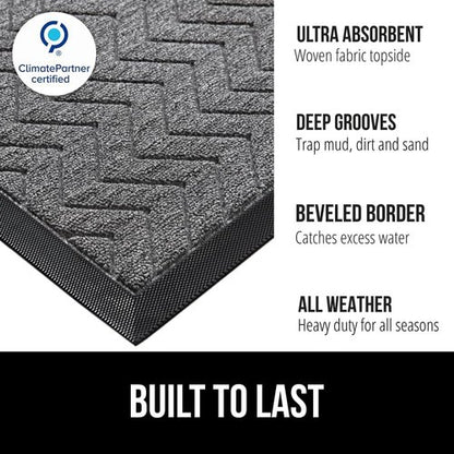 GORILLA GRIP Waterproof All-Season WeatherMAX Doormat - Natural Rubber, Stain & Fade Resistant, 29x17, Steel Chevron