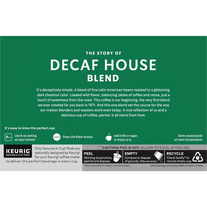 Starbucks K-Cup Coffee Pods, Medium Roast Hot or Iced Coffee, Decaf House Blend, 60 Keurig Pods
