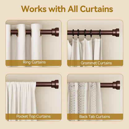 YaFex Curtain Rods 2 Pack 32-84 Inch, Heavy Duty 1 Inch Curtain Rod, Bronze Long Adjustable Window Treatment Rods, Modern Design, Easy Installation