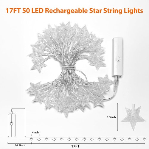 Lakumu Star String Lights - 33FT 100LED Battery Operated Fairy Lights with 8 Modes & Timer | Warm White Indoor Decor