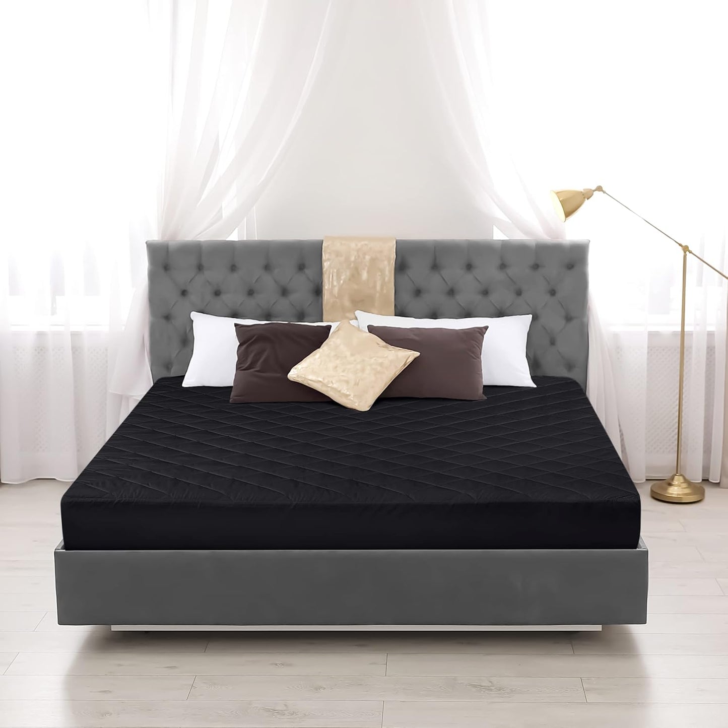 Utopia Bedding Quilted Fitted Mattress Pad - Twin Size Deep Pocket Protector | Machine Washable Black