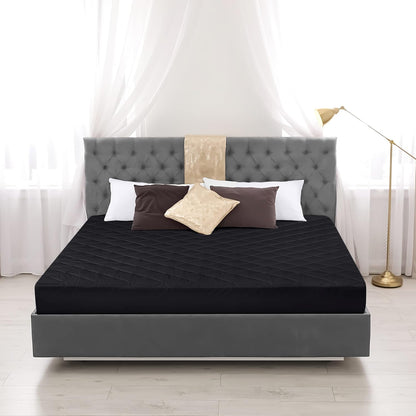 Utopia Bedding Quilted Fitted Mattress Pad - Twin Size Deep Pocket Protector | Machine Washable Black