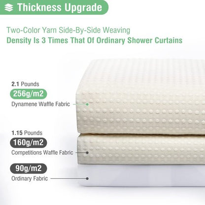 Dynamene Long Shower Curtain and Liner Set - 78 inch Tall Waffle Fabric, Waterproof Clear Liner, Heavy Duty Weighted Hotel Luxury Cloth Shower Curtains for Bathroom with 12 Hooks, 72x78, Ivory