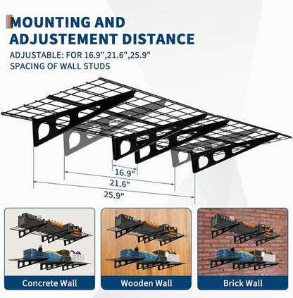 Heavy Duty Wall Shelves by [Brand Name] - 2 Pack 2x6 FT Adjustable Garage Storage | 1600 LBS Capacity, Black