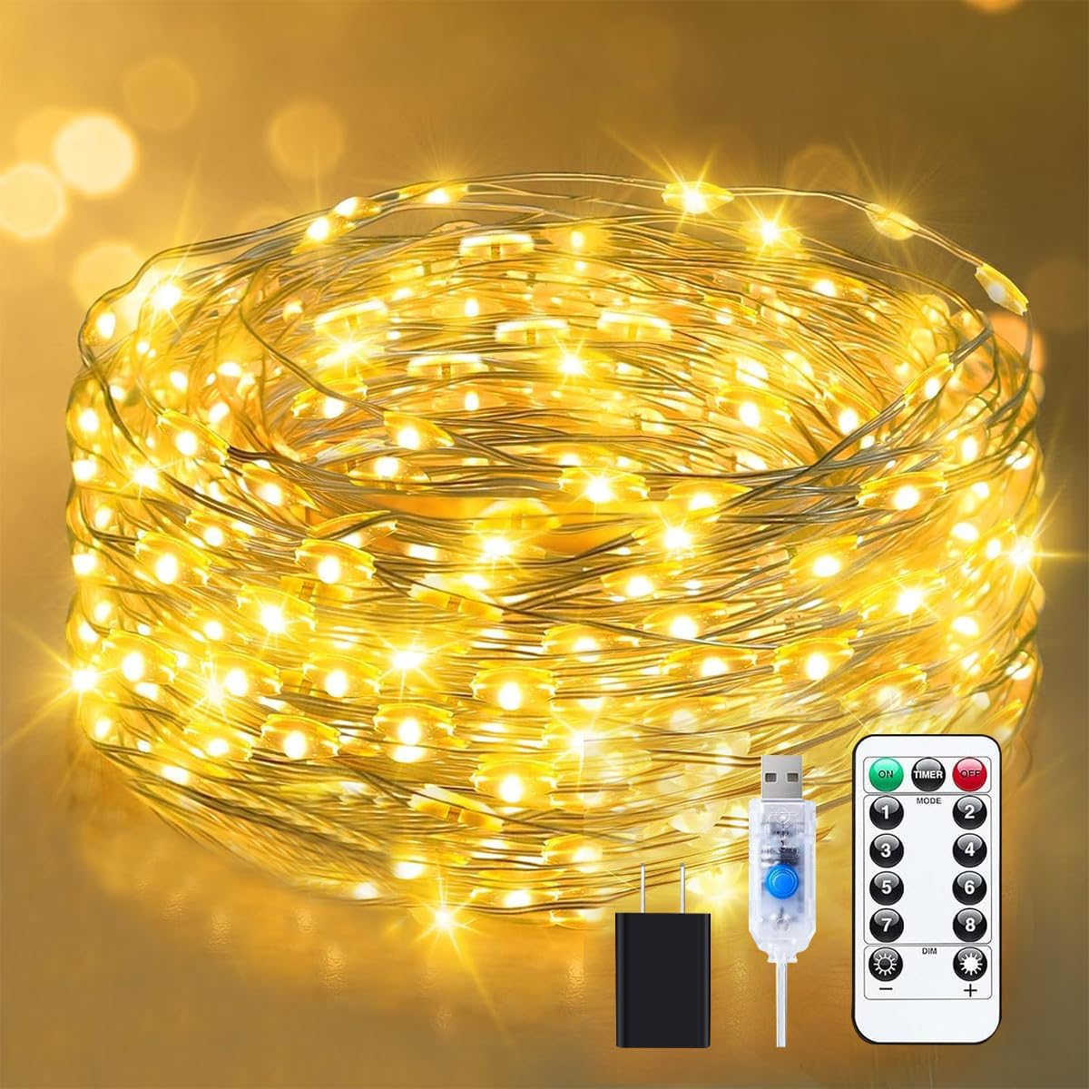 Skiennix Fairy Lights - 40ft 100 LED Indoor/Outdoor String Lights with Remote & Timer | Warm White