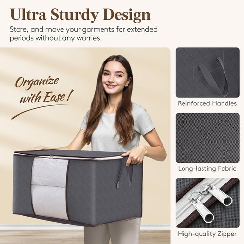 Lifewit 15-Pack 90L Clothes Storage Bins - Foldable Blanket Bags with Zippers & Clear Window