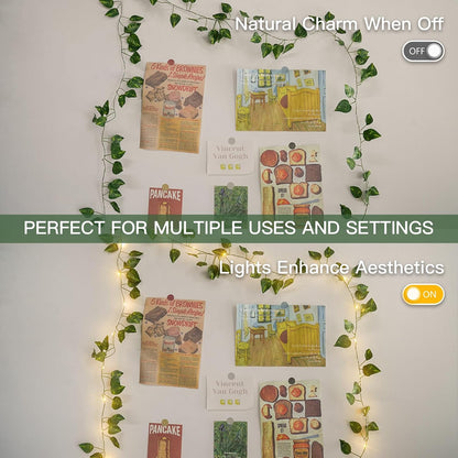 Suddus Vines with Lights - 20 LED Battery Operated Fairy Lights | 6.56FT Pothos String Lights for Bedroom, Garden, Party Decor (Warm White)
