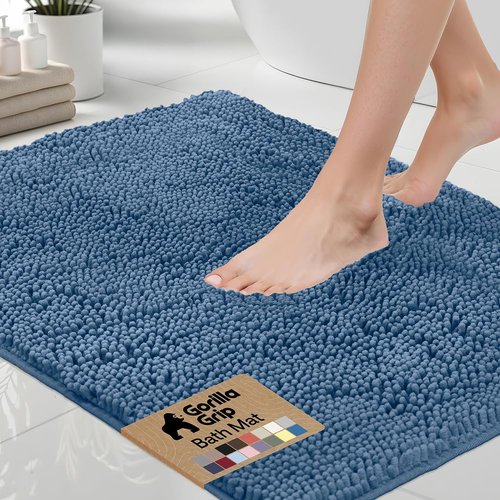 GORILLA GRIP Bath Rug Mat, Thick Soft Absorbent Chenille, Quick Dry Microfiber Mats, Rubber Backing Washable Shower Floor Rugs, US Designed Bathroom Bathmat Home Decor Accessories, 24x17, Blue