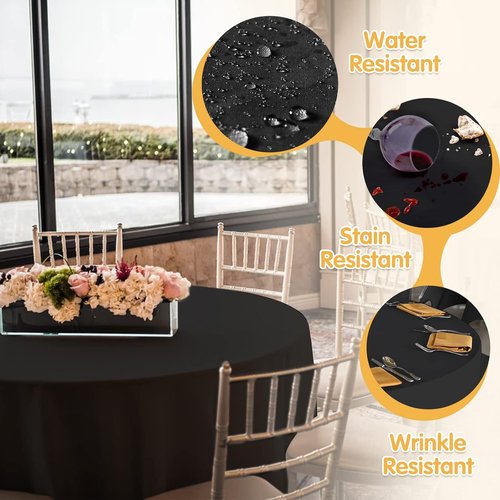 BRILLMAX 90-Inch Black Round Tablecloths - 10 Pack, Water & Stain Resistant, Perfect for Weddings & Events