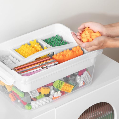 CraftGenes Craft Storage Box - 20 QT Clear Plastic Organizer with Removable Tray & Lids | Ideal for Crafts, Tools, Puzzles