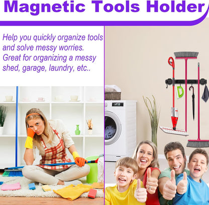 Skiennix Magnetic Mop Holder - Heavy Duty Tool Organizer with Swivel Hooks for Kitchen & Garage