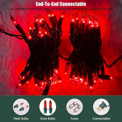 HISHINY Christmas Lights - 100 Count Red String Lights for Indoor/Outdoor Decorations | UL Certified, 21 Feet