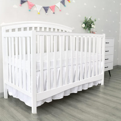 Skiennix Crib Bed Skirt - 28” x 52” Pleated Dust Ruffle with 14” Drop | Soft Solid White Design