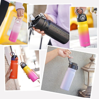 Skiennix Insulated Water Bottle - 18 Oz Stainless Steel Flask with Straw & Carry Loop | Ocean Dream