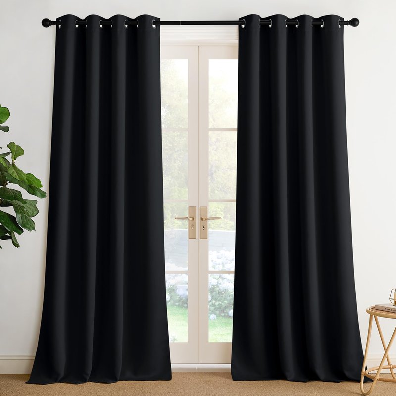 NICETOWN Room Darkening Draperies Curtains Panels, 2 Panels Black W52 x L102