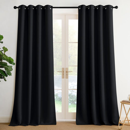 NICETOWN Room Darkening Draperies Curtains Panels, 2 Panels Black W52 x L102