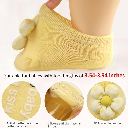 KEAINVRN Baby Girls' Socks - Flower Non-Slip Grip Ankle Socks for Toddlers | 4-Pack Set