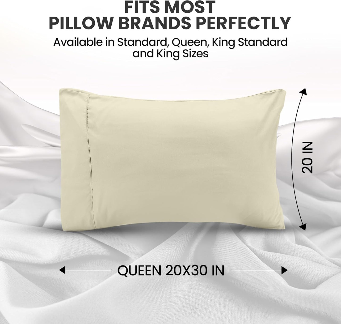 Utopia Bedding Queen Pillow Cases - Soft Brushed Microfiber - 2 Pack, Ivory | 20 x 30 Inches
