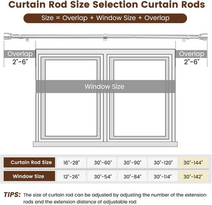 Hradecti Silver Curtain Rod - Heavy Duty Adjustable Telescopic Design | Fits 30-144 Inch Windows