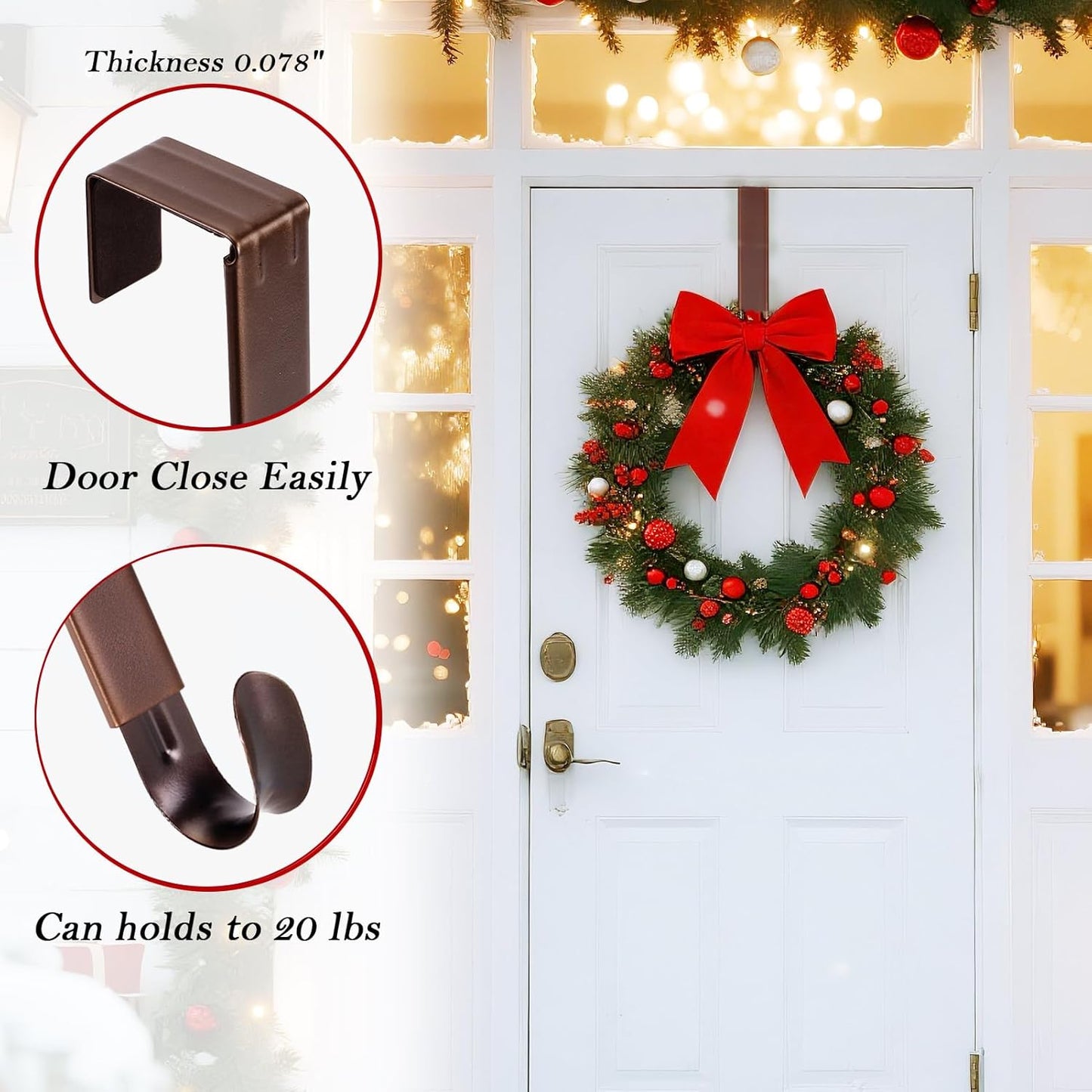 Skiennix Wreath Hanger - Adjustable Front Door Hook for Easy Holiday Decor Display