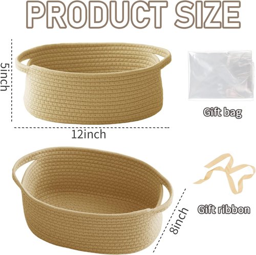 JMvicyroam Woven Basket - Small Rope Storage Bin with Handles for Organizing Shelves & Closets