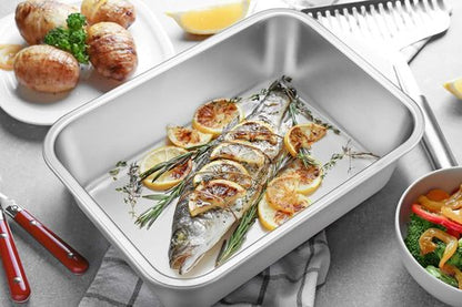 E-far Deep Lasagna Pan - Stainless Steel Roasting Dish | Non-Toxic, Heavy Duty, 12.75 x 10 x 3.2 Inches