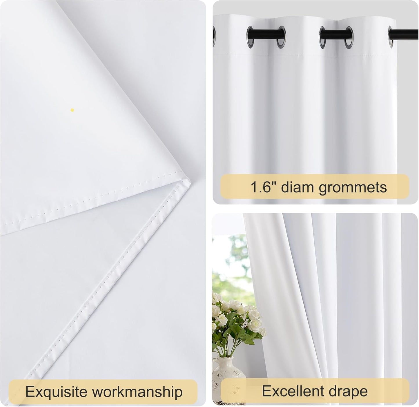 NICETOWN 100% Blackout Window Curtain Panels - Thermal Insulated Drapes, 86" Length, Snow White, Set of 2