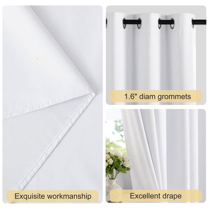 NICETOWN Cafe Curtains 100% Blackout Window Treatments, Grommet Thermal Drapes Heat Blocking Sound Reducing Curtains for Bathroom/Bedroom, White, W52 x L45, 2 Panels