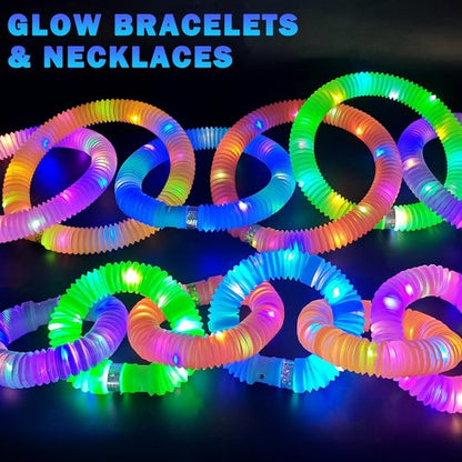 Glow Sticks | 96 PCS LED Light-Up Wands & Pop Tubes - Glow in the Dark Bracelets & Necklaces for Kids' Parties