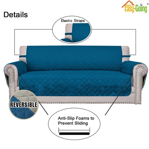 Easy-Going Oversized Chair Sofa Slipcover Reversible Sofa Cover Water Resistant Couch Cover Furniture Protector Cover with Elastic Straps for Pets Dog (Oversized Chair, Peacock Blue/Beige)