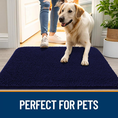 OLANLY Dog Door Mat - Absorbent Non-Slip Washable Mud Mat for Indoor Use | 47x24, Navy Blue
