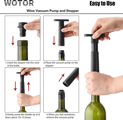 WOTOR Wine Stoppers Vacuum, Wine Saver, Wine Pump Vacuum Stoppers, Wine Preserver, Reusable Bottle Sealer Keeps Wine Fresh (Black, 24 Pieces)