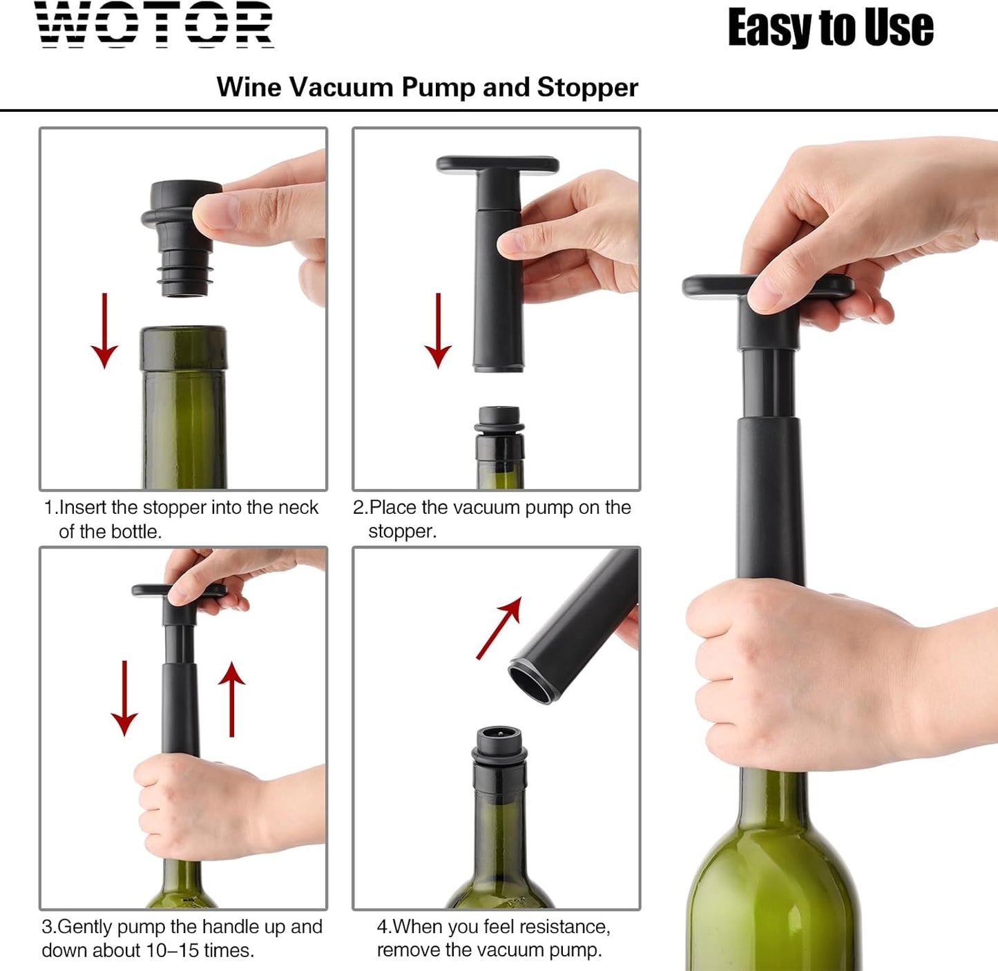 WOTOR Wine Saver Vacuum Pump with 20 Stoppers, Reusable Bottle Sealer Keeps Wine Fresh