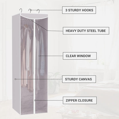 Storage Maniac Hanging Garment Bags - 2-Pack Long Clear Covers for Dresses & Suits | Grey
