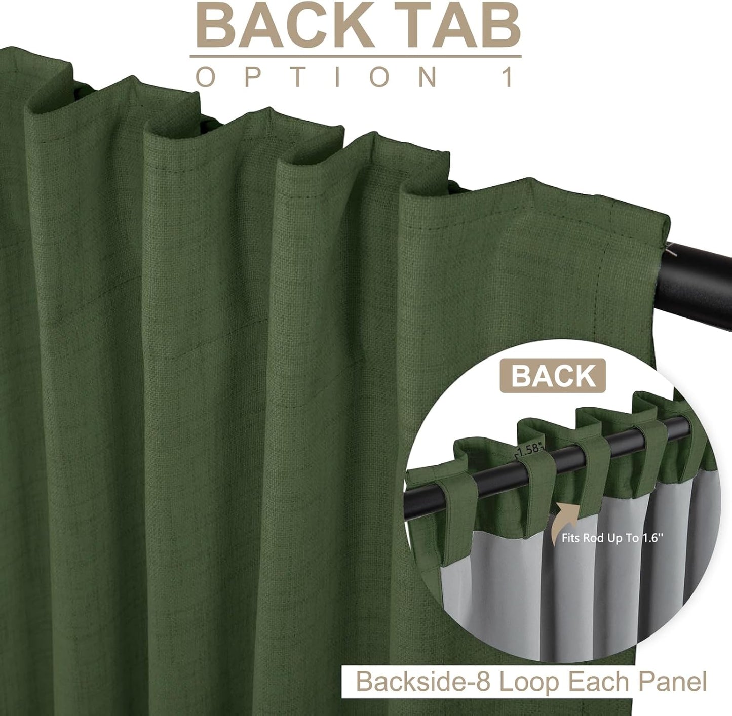 Skiennix 100% Blackout Linen Curtains - Thermal Insulated Drapes, 50" W x 108" L, Moss Green - 2 Panels Set