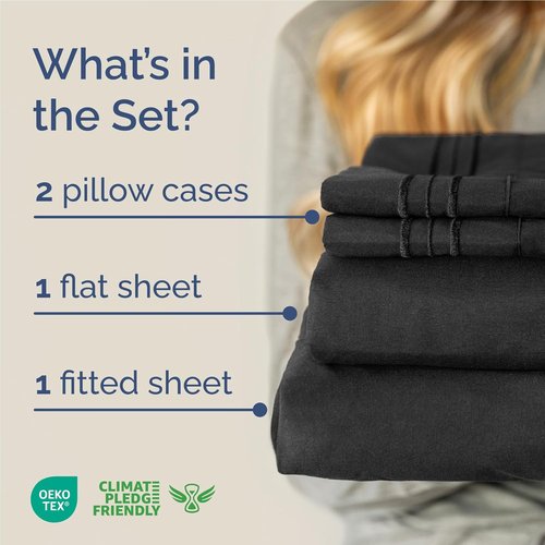 Comfy 4-Piece Sheet Set by [Brand Name] - Breathable Cooling Bed Sheets | Ultra-Soft, Deep Pockets, Oeko-Tex Certified - Black