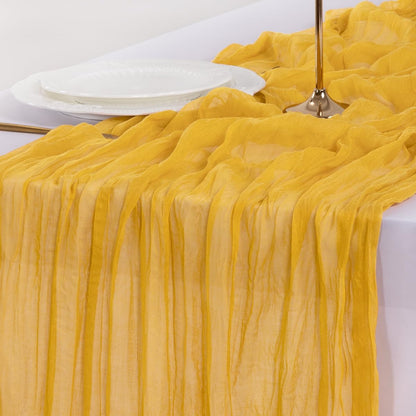 Socomi Cheesecloth Table Runner - 3pcs Gold Yellow Boho Rustic Design | 120 Inch for Weddings & Parties