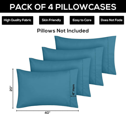 Utopia Bedding King Pillow Cases - Soft Brushed Microfiber - 4 Pack, Fade Resistant, 20 X 40 Inches | Denim Blue