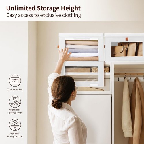 Homsorout Large Clothing Storage Bins - Collapsible Organizer Boxes with Handles & Lids | 2 Pack, White
