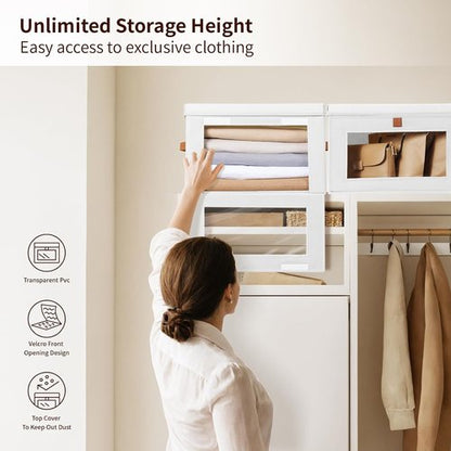 Homsorout Large Clothing Storage Bins - Collapsible Organizer Boxes with Handles & Lids | 2 Pack, White