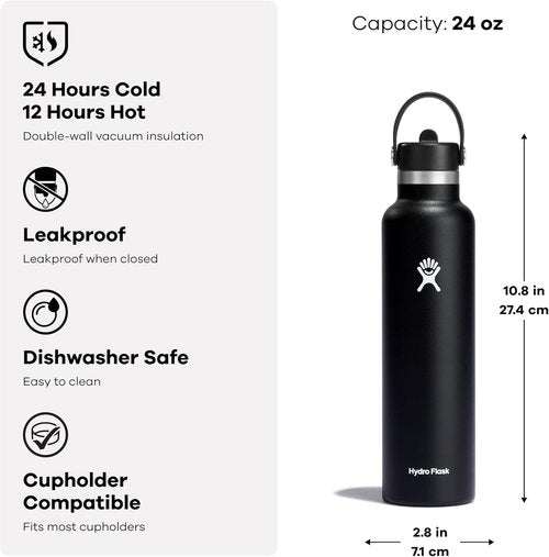 Hydro Flask Water Bottle - Insulated Stainless Steel - Leakproof Straw Lid - 24 Oz Trillium Pink