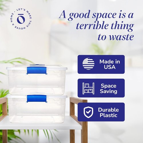 HOMZ 15.5 Quart Clear Plastic Storage Bins - 4-Pack Stackable Organizers for Home & Office