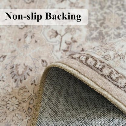 Hallway Washable Runner Rug - Vintage Soft Non-Slip Floor Mat for Kitchen & Entryway | 3x10 Beige