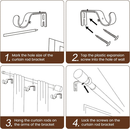 Skiennix Adjustable Curtain Rods - Heavy Duty 1” Diameter | 30 to 144 Inch, Matte White, 2 Pack