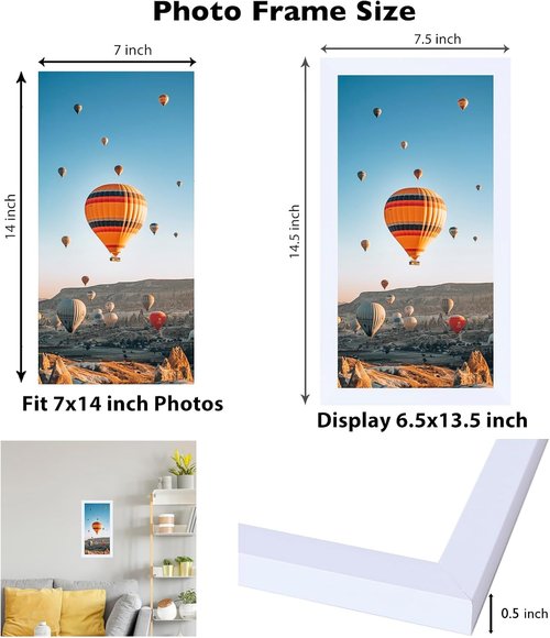 JCJMY 7x14 Picture Frame - White Wall & Tabletop Display with Shatter-Resistant Plexiglass