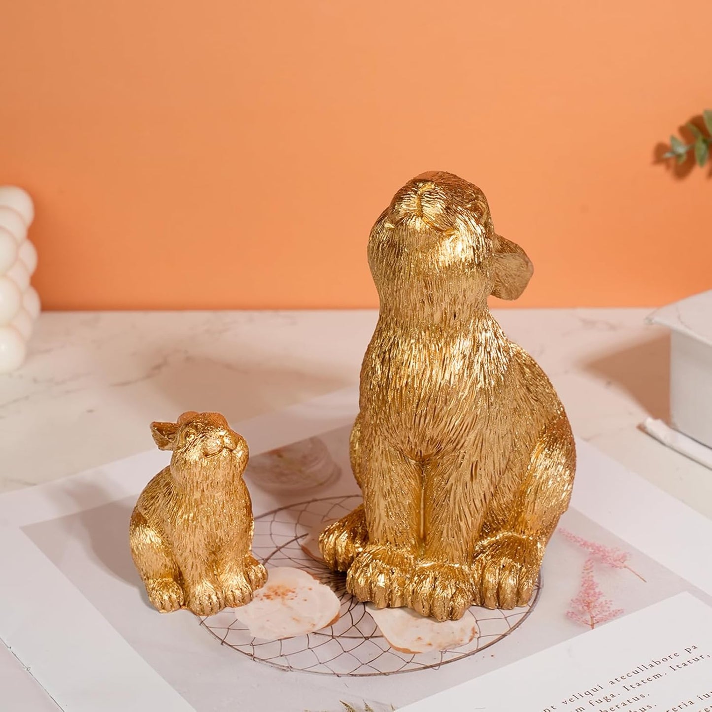 Skiennix Easter Rabbit Resin Statues - Charming Large & Small Outdoor Sculptures | Unique Gold Decor