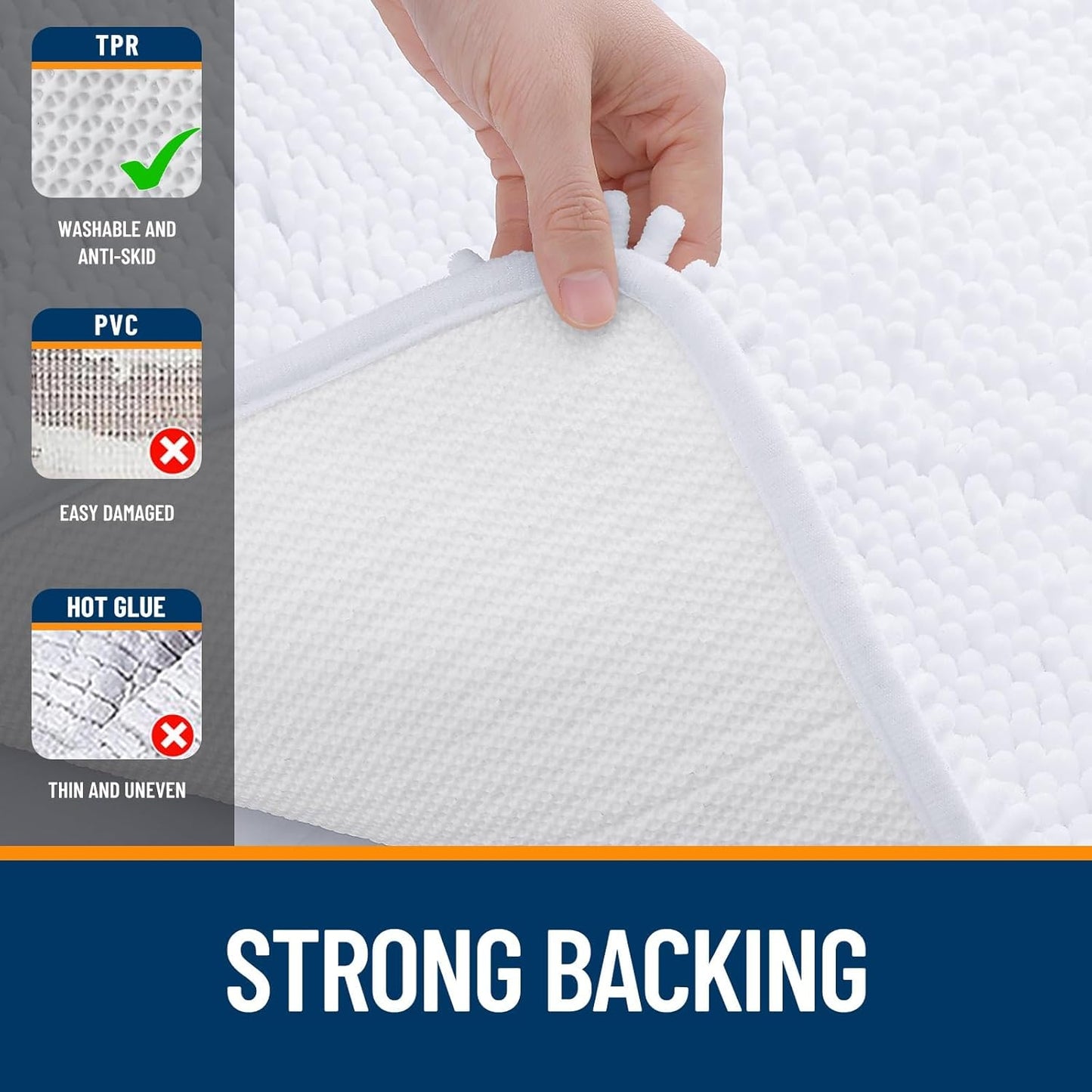 OLANLY U-Shaped Toilet Rug - Extra Soft Chenille, Quick-Dry, Non-Slip Bathroom Mat | 20x20, White