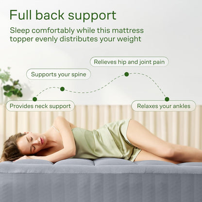 Skiennix Ultra Soft Queen Size Mattress Topper - Bamboo Viscose Pillow Top for Back Pain Relief - Naturally Cooling, Gray