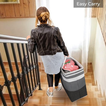 HomeHacks Large Waterproof Laundry Basket - Collapsible Freestanding Hamper with Extended Handles | Gradient Grey, 88L