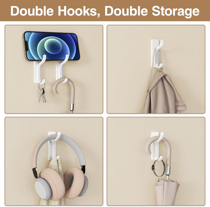 Pickpiff Adhesive Wall Coat Hooks - Heavy-Duty Stick-On Metal Hangers for Towels, Bags, and More | White, 4-Pack